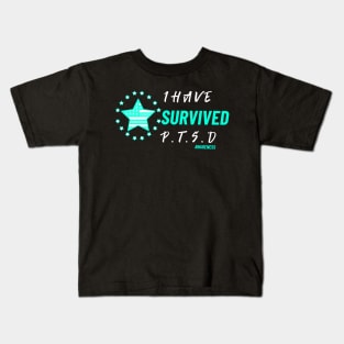 I Survived PTSD - Military Veteran Support Flag for Mental Health Awareness - 50% Off - Teal Month - PTSD Merch Kids T-Shirt